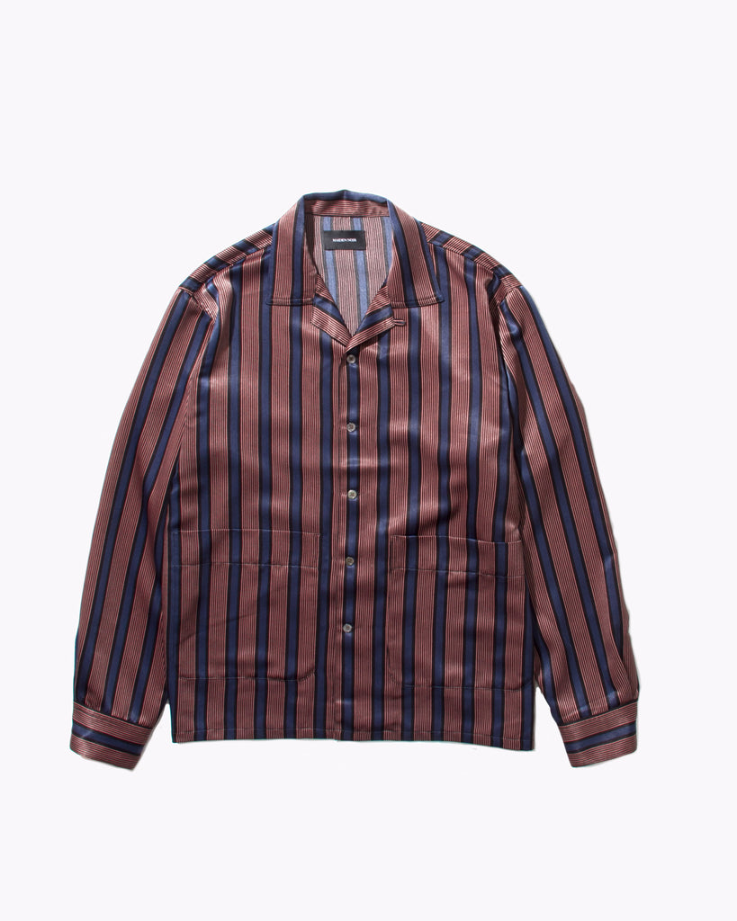 Stripe Rayon LS Shirt - Navy W