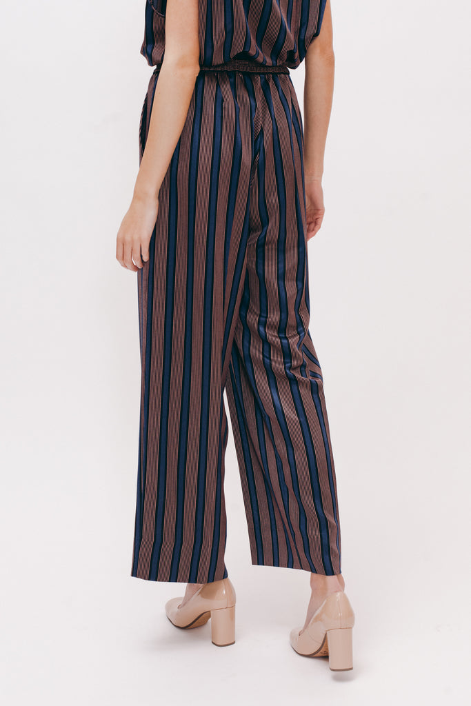 Stripe Rayon Long Trouser - Navy - [product _vendor]
