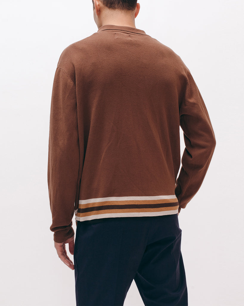 LS Zip Knit Polo - Brown