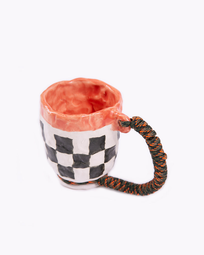 Ceramic Camping Mug - Black/Salmon Check