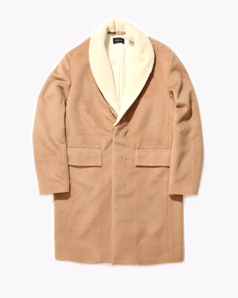 Wool Overcoat With Shearling - Tan