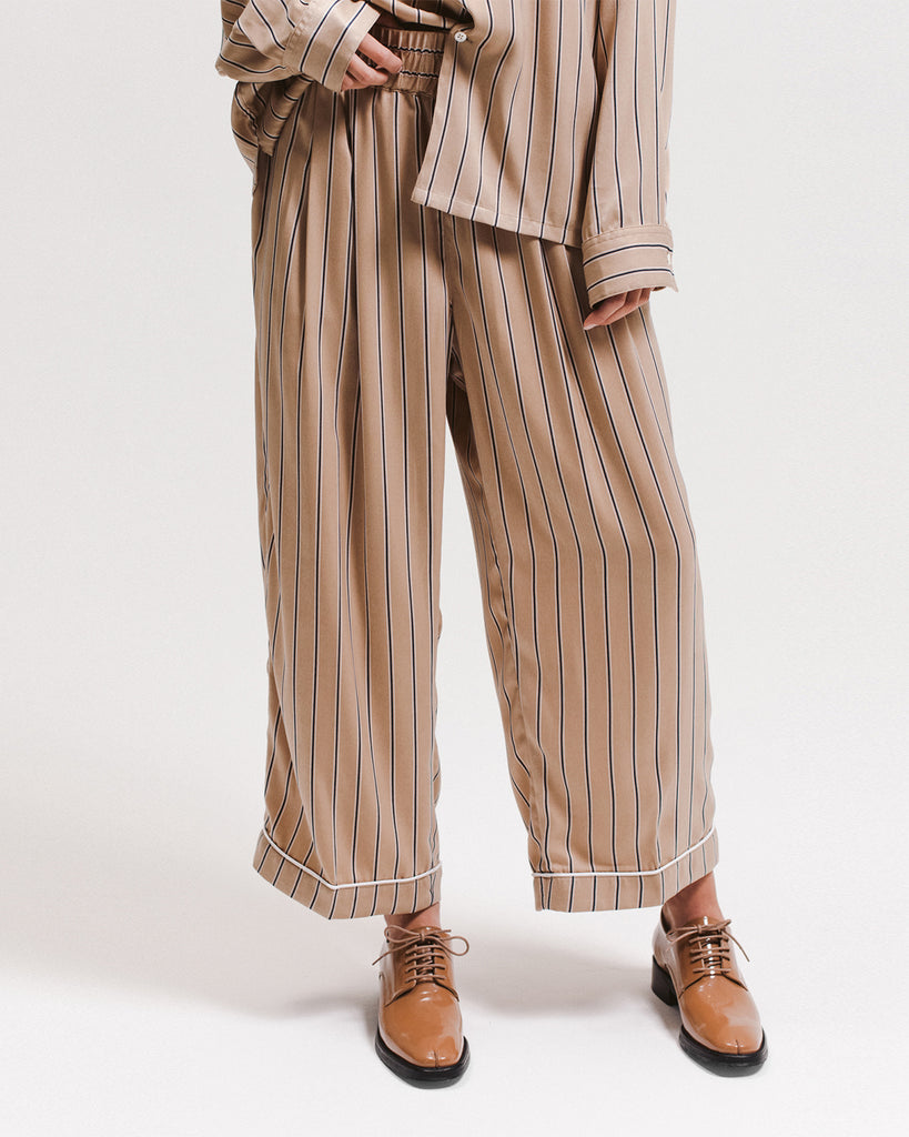 Wide Stripe Trouser - Beige