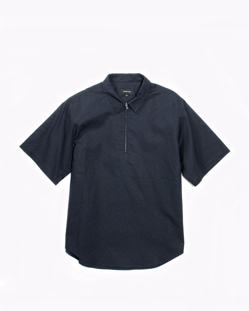 Broadcloth Zip SS Shirt - Navy