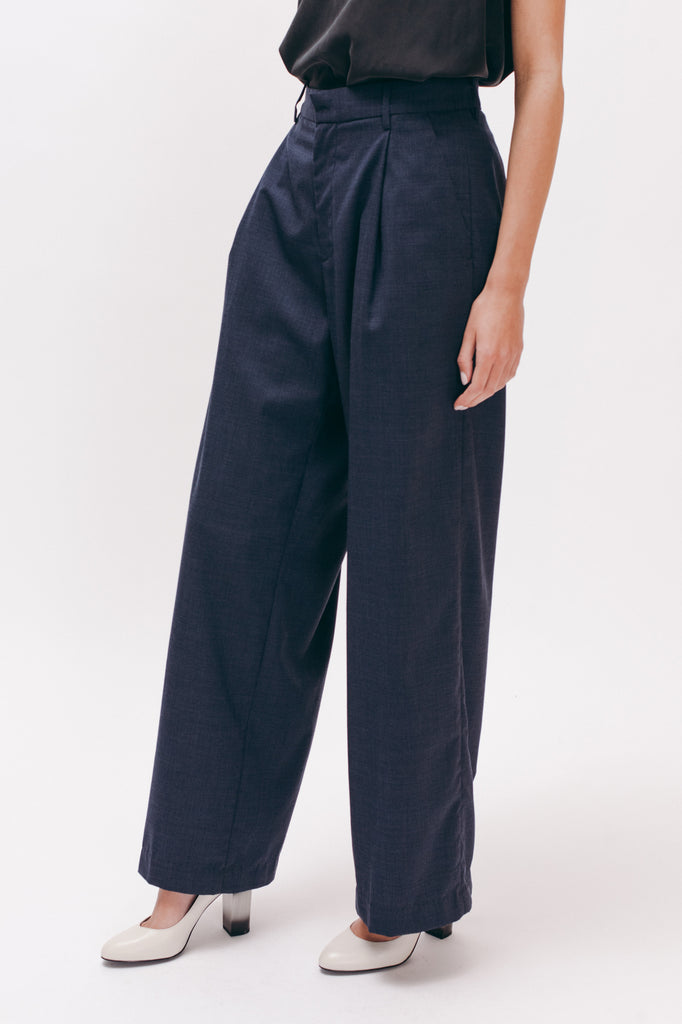 Pleated Long Trouser - Grey Blue - [product _vendor]