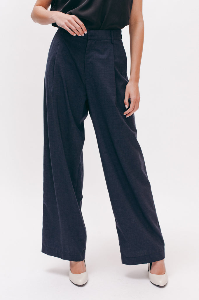 Pleated Long Trouser - Grey Blue - [product _vendor]