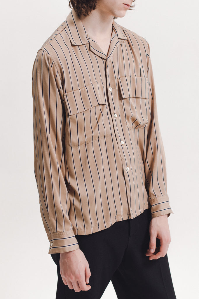 Stripe Rayon Shirt - Beige - [product _vendor]