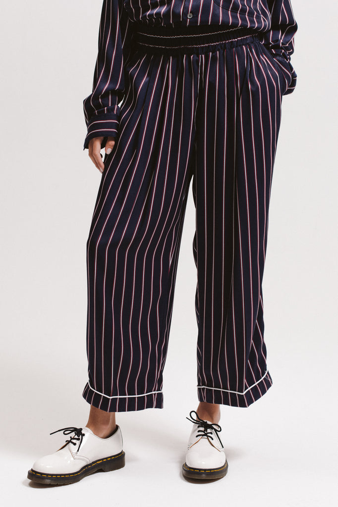 Wide Stripe Trouser - Navy - [product _vendor]