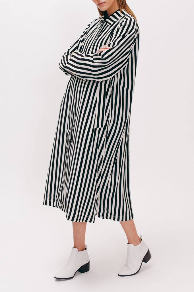 Long Overcoat - Black Stripe W