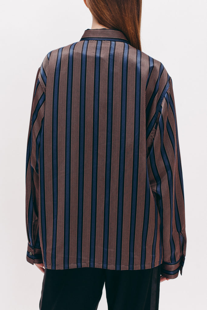Stripe Rayon LS Shirt - Navy - [product _vendor]