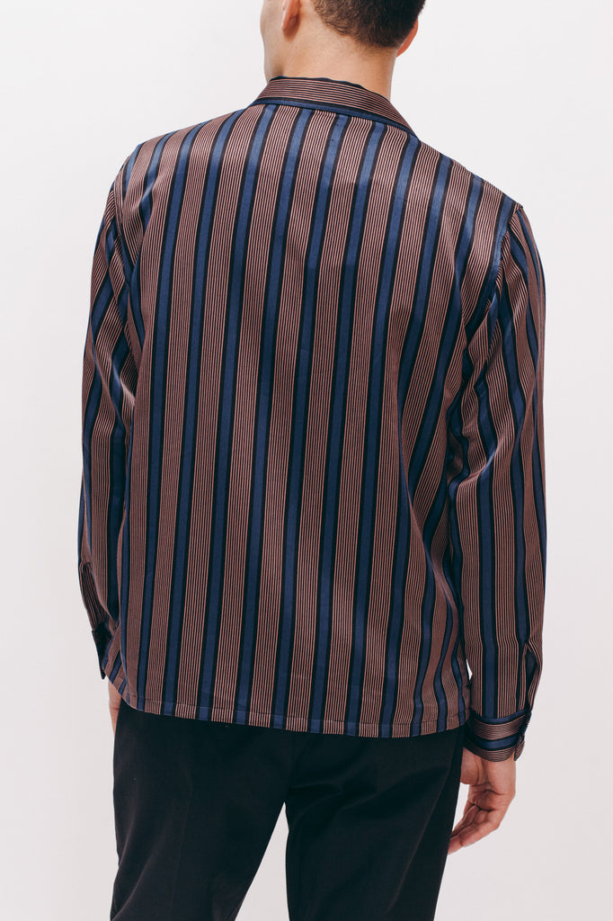 Stripe Rayon LS Shirt - Navy