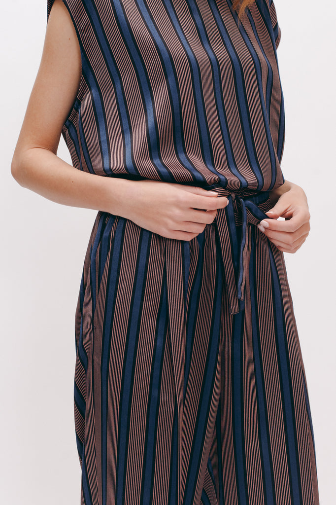 Stripe Rayon Long Trouser - Navy - [product _vendor]