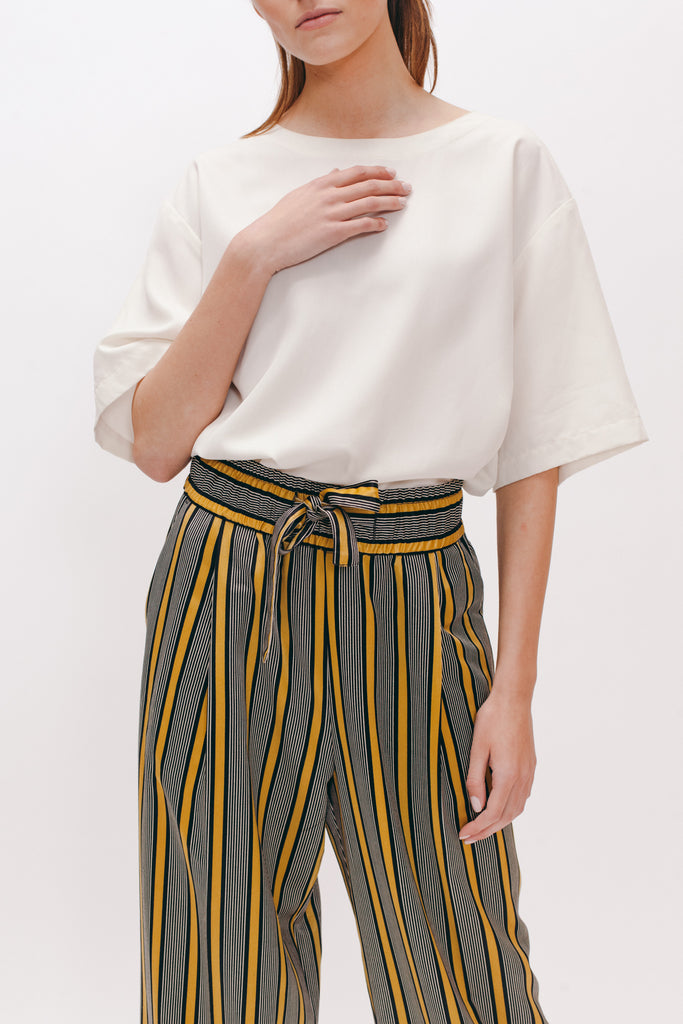Stripe Rayon Long Trouser - Beige - [product _vendor]