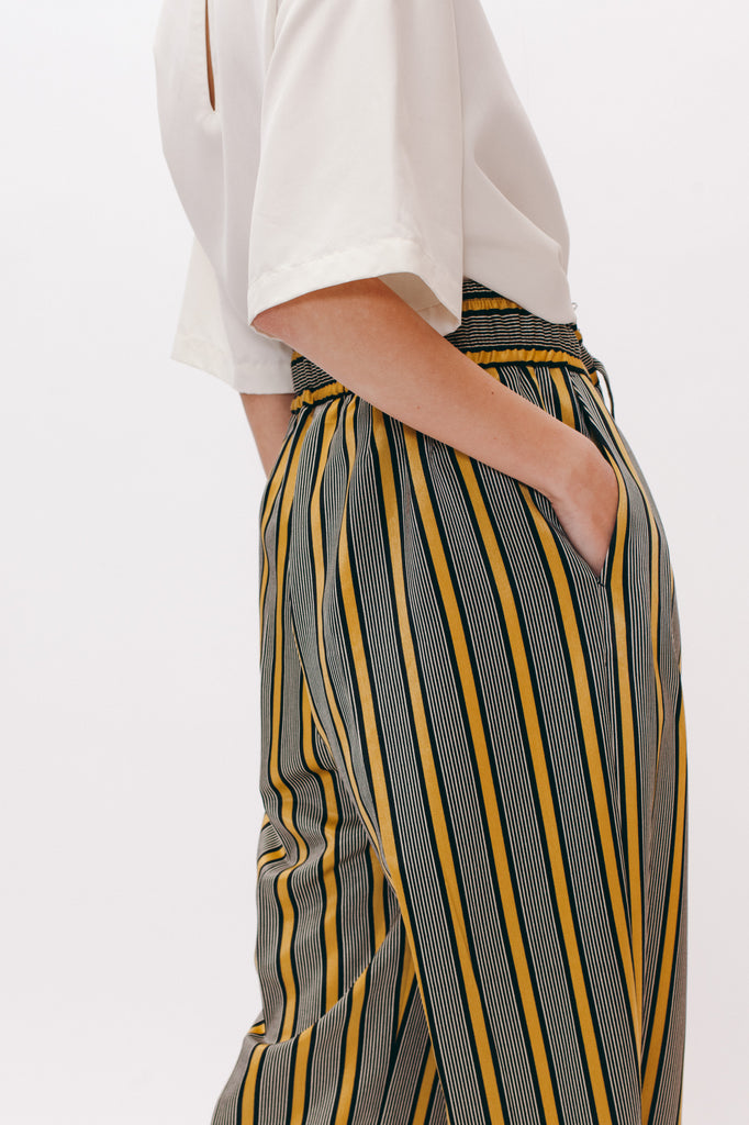 Stripe Rayon Long Trouser - Beige - [product _vendor]