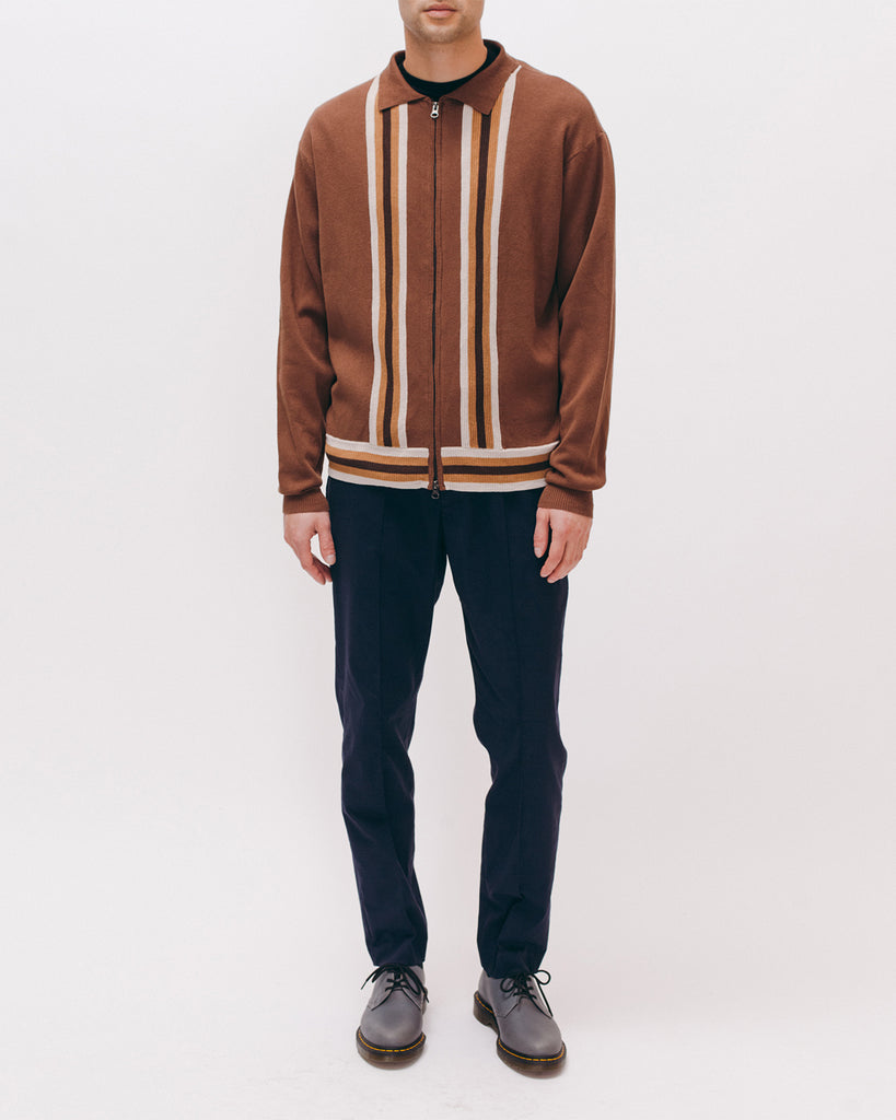 LS Zip Knit Polo - Brown