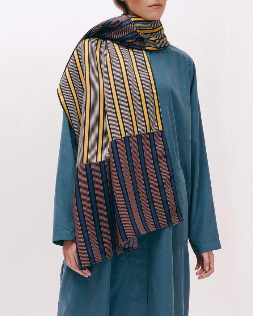 Stripe Rayon Over Sized Scarf - Beige Navy - [product _vendor]