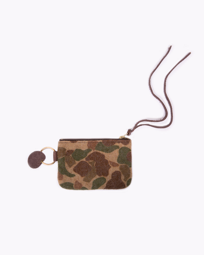 Leather/Wool Coin Purse - Dark Brown/Olive Camo