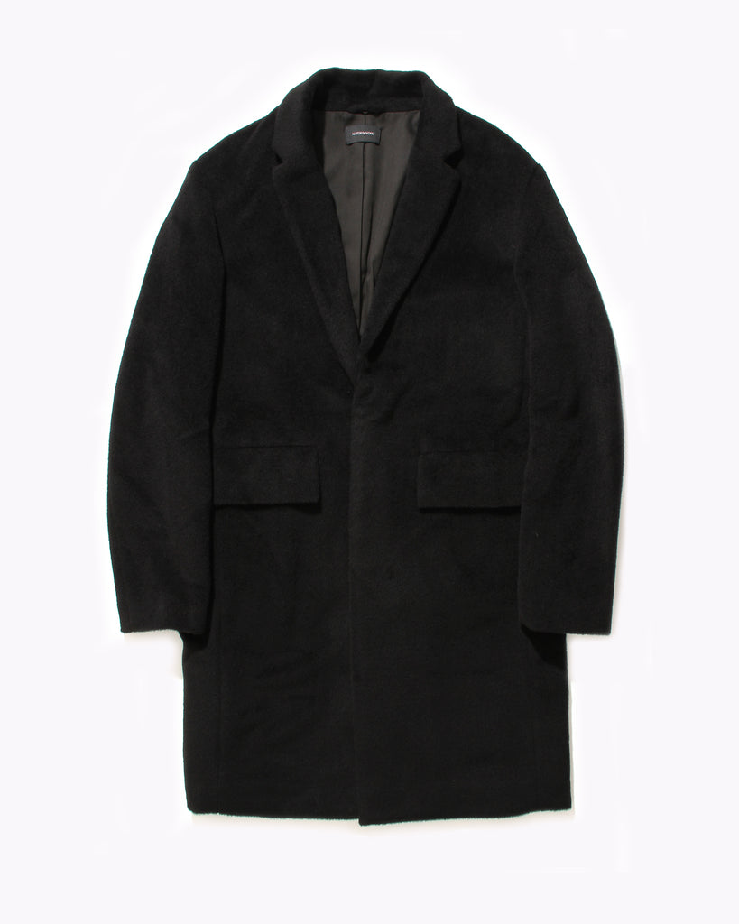 Wool Overcoat With Shearling - Black