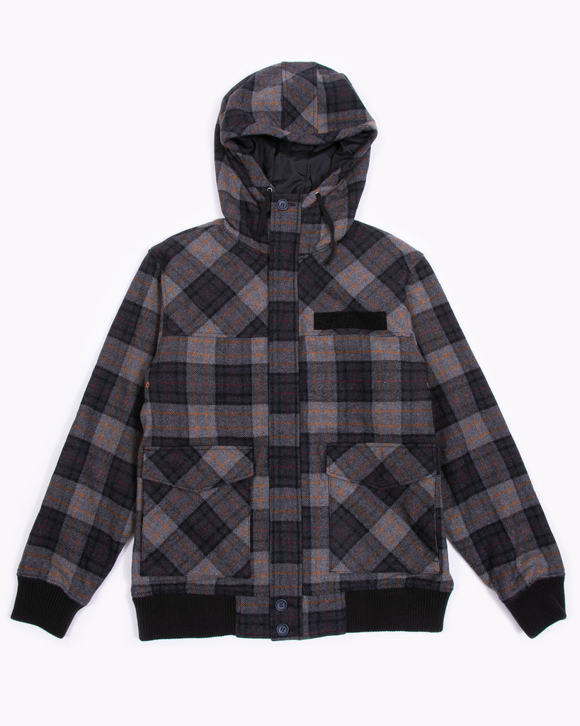 Plaid Wool Hooded Jacket - Charcoal Plaid