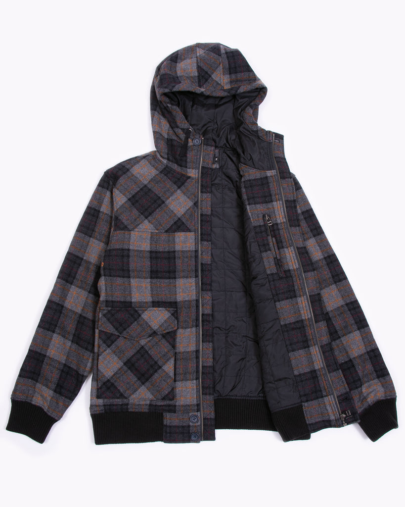 Plaid Wool Hooded Jacket - Charcoal Plaid